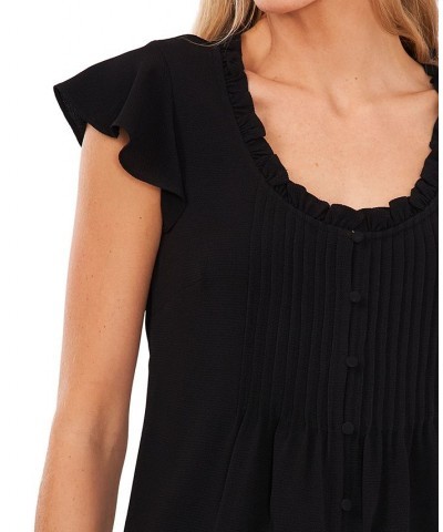 Women's Pintuck Flutter-Sleeve Blouse Black $33.97 Tops