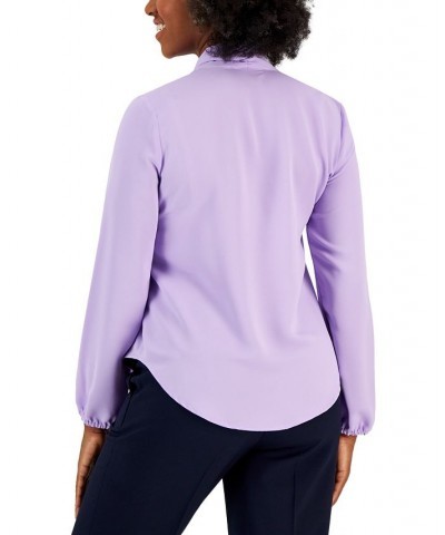 Women's Long Sleeve Bow Blouse Regular and Petite Sizes Lavender Mist $25.51 Tops