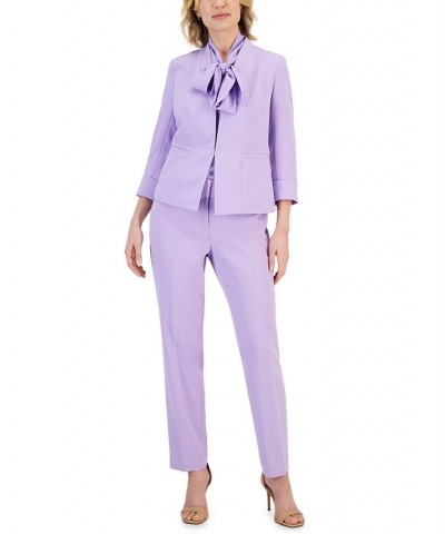 Women's Long Sleeve Bow Blouse Regular and Petite Sizes Lavender Mist $25.51 Tops