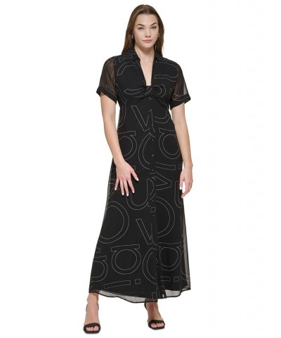 Short Sleeve Logo Midi Shirtdress Black/White $49.34 Dresses