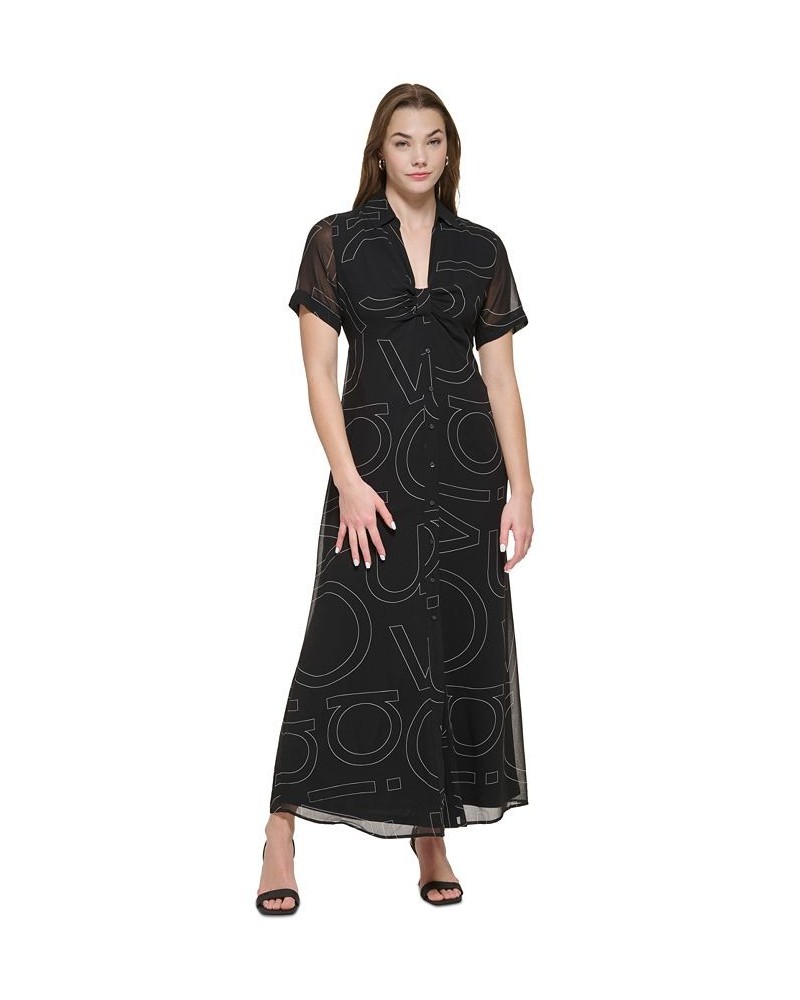 Short Sleeve Logo Midi Shirtdress Black/White $49.34 Dresses