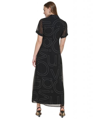 Short Sleeve Logo Midi Shirtdress Black/White $49.34 Dresses