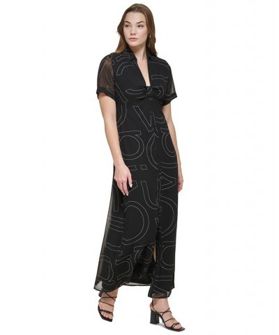 Short Sleeve Logo Midi Shirtdress Black/White $49.34 Dresses