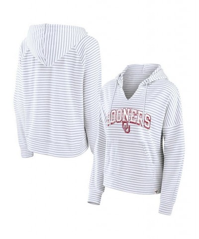 Women's Branded White Oklahoma Sooners Striped Notch Neck Pullover Hoodie White $29.25 Sweatshirts
