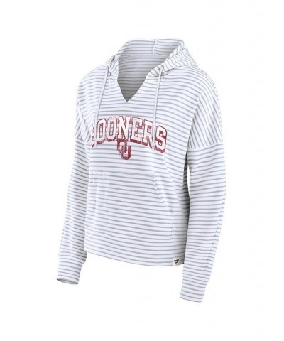 Women's Branded White Oklahoma Sooners Striped Notch Neck Pullover Hoodie White $29.25 Sweatshirts