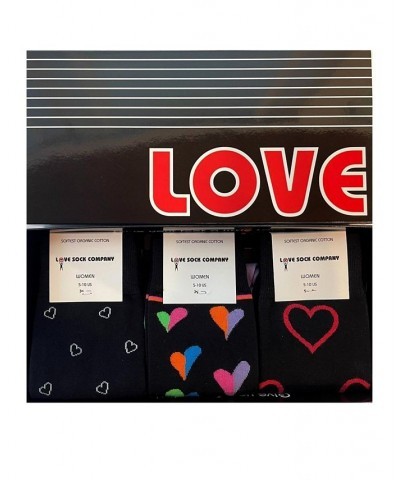 Women's Boca Gift Box of Cotton Seamless Toe Premium Hearts Patterned Crew Socks Pack of 3 Black $22.44 Socks