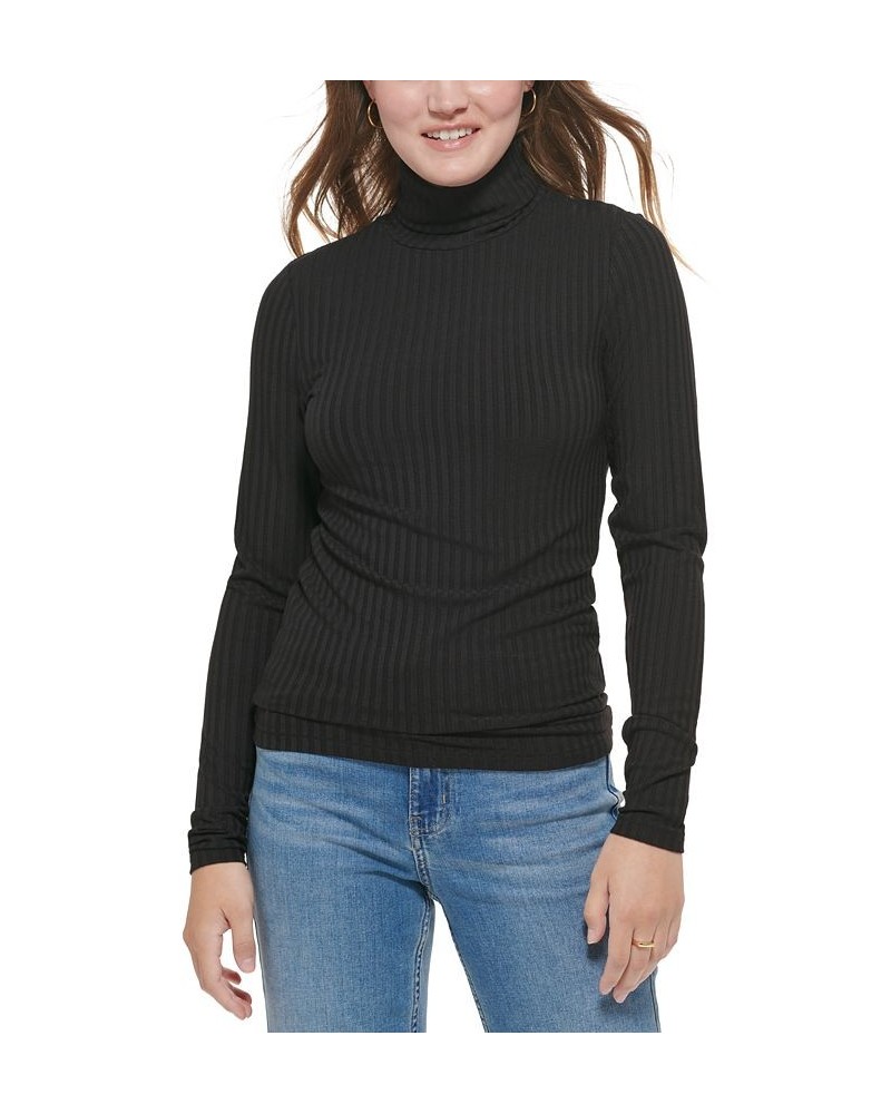 Women's Long Sleeve Turtleneck Top Black $14.84 Tops