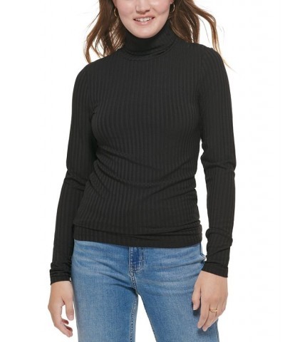 Women's Long Sleeve Turtleneck Top Black $14.84 Tops