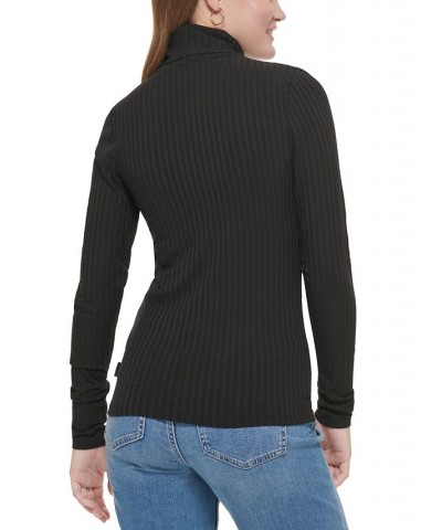 Women's Long Sleeve Turtleneck Top Black $14.84 Tops