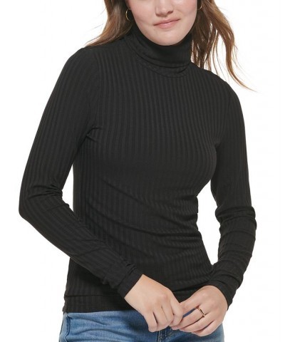 Women's Long Sleeve Turtleneck Top Black $14.84 Tops