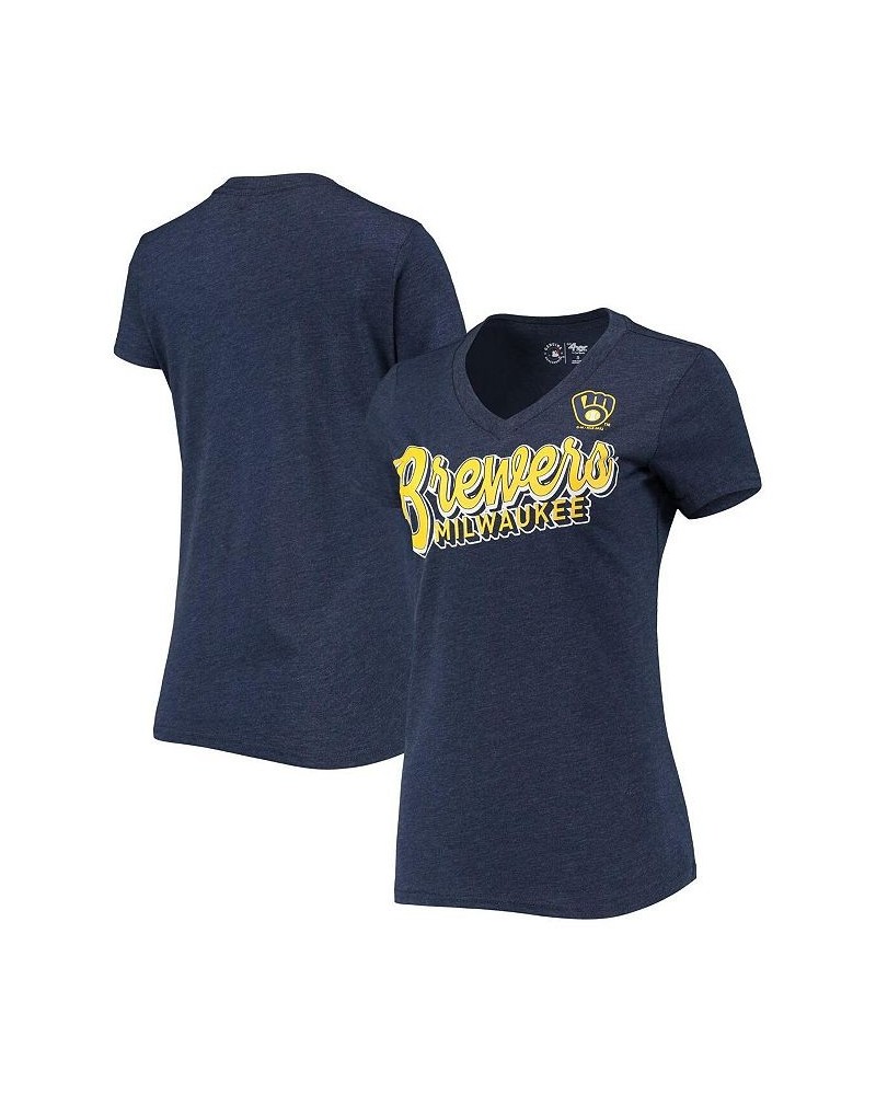 Women's Heathered Navy Milwaukee Brewers First Place V-Neck T-shirt Heathered Navy $12.80 Tops