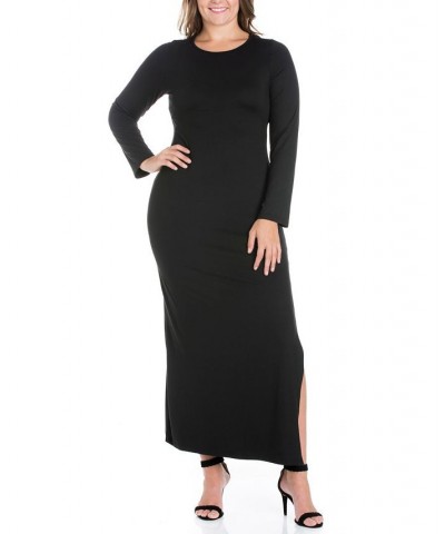 Women's Plus Size Side Slit Fitted Maxi Dress Black $27.43 Dresses