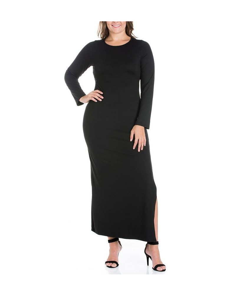 Women's Plus Size Side Slit Fitted Maxi Dress Black $27.43 Dresses