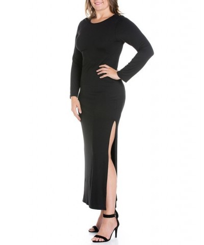 Women's Plus Size Side Slit Fitted Maxi Dress Black $27.43 Dresses