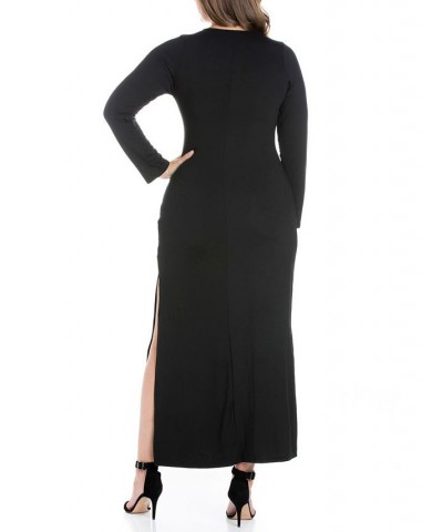 Women's Plus Size Side Slit Fitted Maxi Dress Black $27.43 Dresses