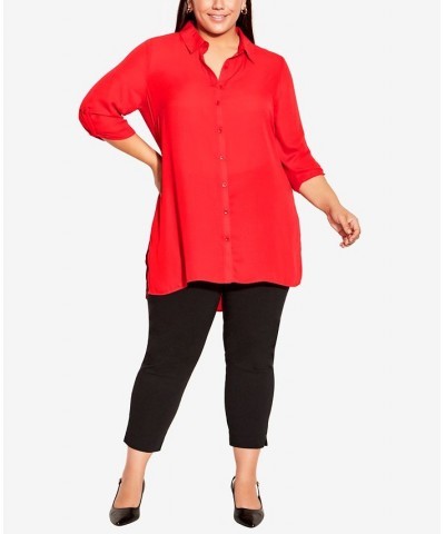 Plus Size Longline Collared Blouse Ruby $28.29 Tops