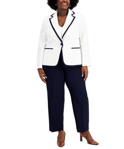 Plus Size Contrast-Trim One-Button Pantsuit Natural White/navy $72.00 Suits