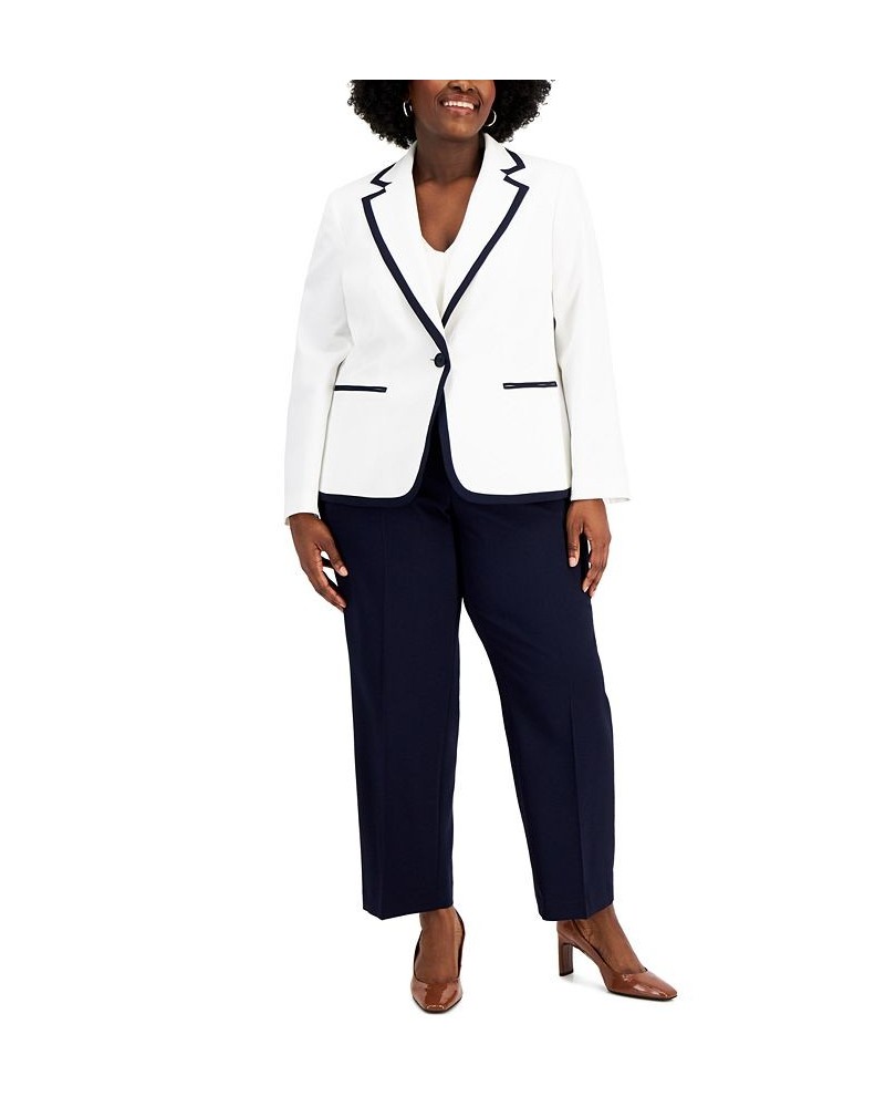 Plus Size Contrast-Trim One-Button Pantsuit Natural White/navy $72.00 Suits