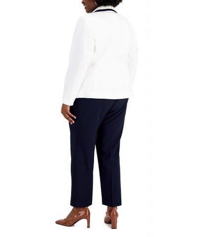 Plus Size Contrast-Trim One-Button Pantsuit Natural White/navy $72.00 Suits