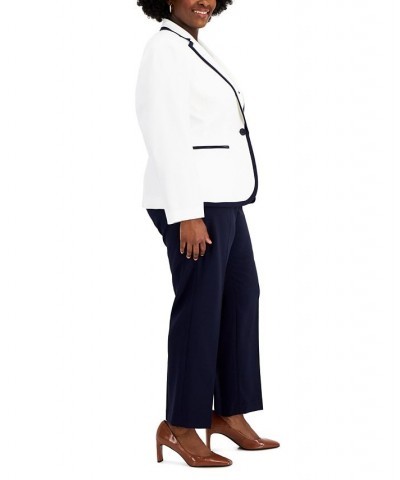 Plus Size Contrast-Trim One-Button Pantsuit Natural White/navy $72.00 Suits