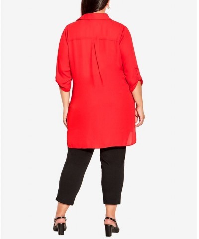 Plus Size Longline Collared Blouse Ruby $28.29 Tops
