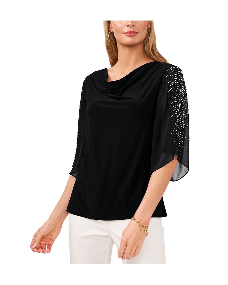 Petite Chiffon Studded-Sleeve Top Black $37.92 Tops