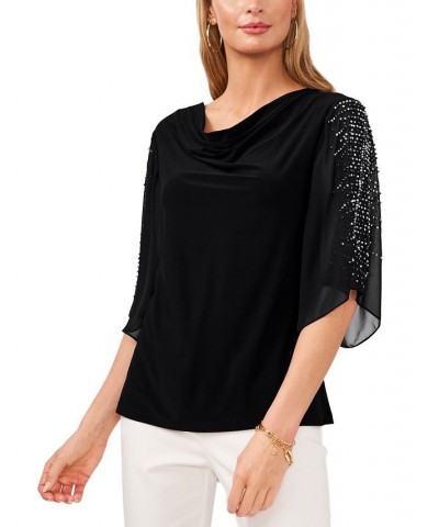 Petite Chiffon Studded-Sleeve Top Black $37.92 Tops