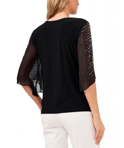 Petite Chiffon Studded-Sleeve Top Black $37.92 Tops