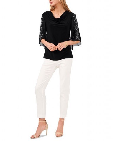 Petite Chiffon Studded-Sleeve Top Black $37.92 Tops