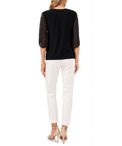 Petite Chiffon Studded-Sleeve Top Black $37.92 Tops