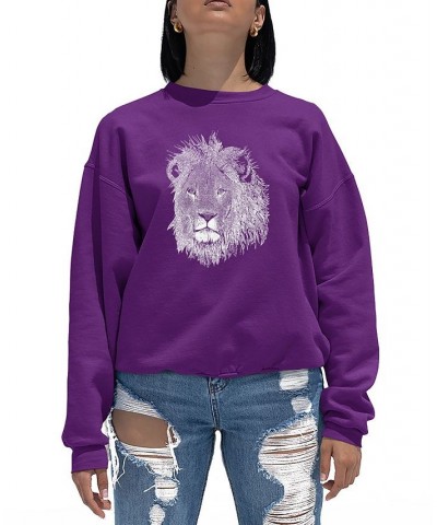Women's Crewneck Word Art Lion Sweatshirt Top Purple $24.50 Tops