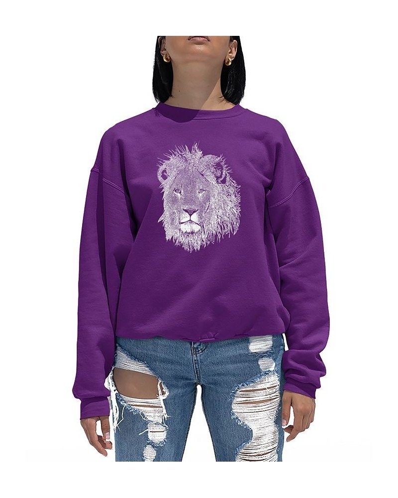 Women's Crewneck Word Art Lion Sweatshirt Top Purple $24.50 Tops