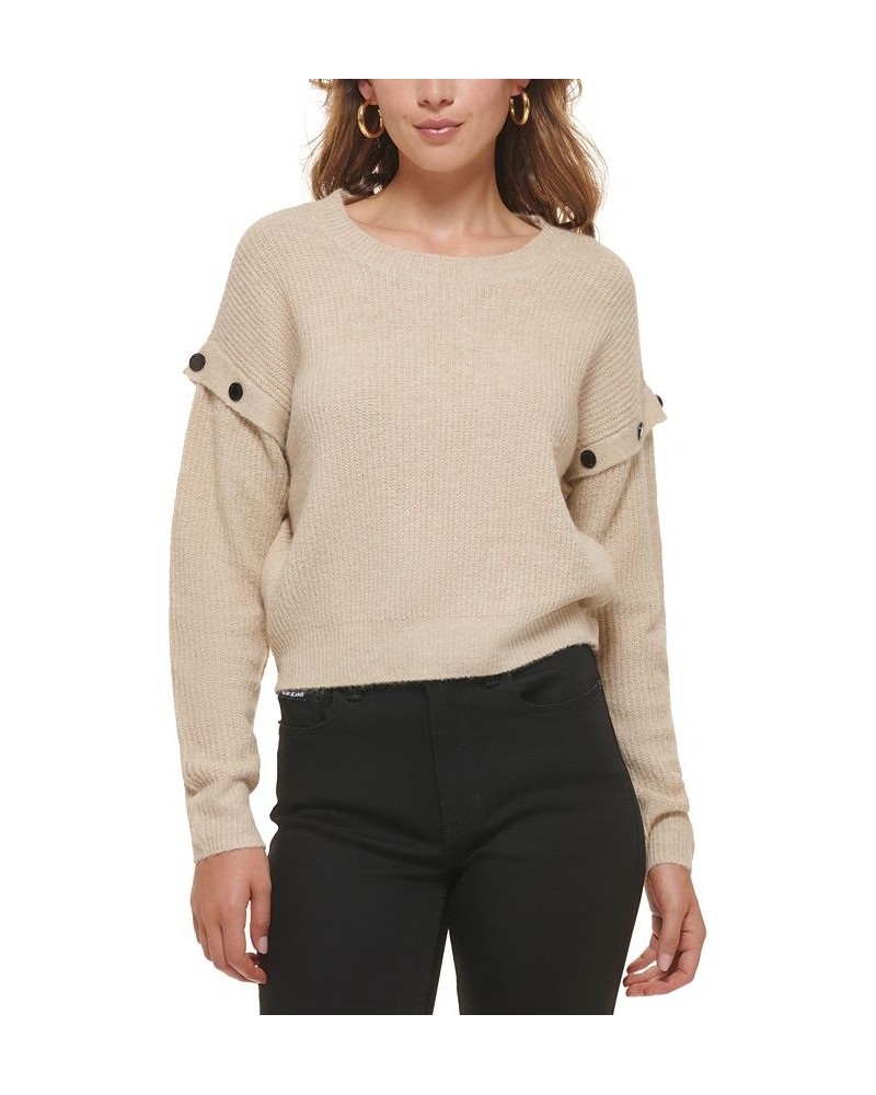 Women's Drop-Shoulder Long-Sleeve Sweater Tan/Beige $47.52 Sweaters