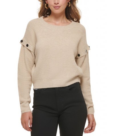 Women's Drop-Shoulder Long-Sleeve Sweater Tan/Beige $47.52 Sweaters