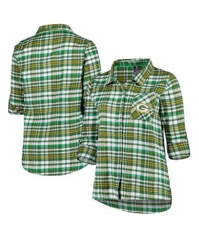 Women's Green Green Bay Packers Plus Size Mainstay Flannel Full-Button Long Sleeve Nightshirt Green $26.65 Pajama