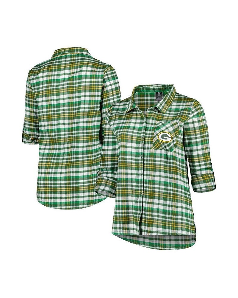 Women's Green Green Bay Packers Plus Size Mainstay Flannel Full-Button Long Sleeve Nightshirt Green $26.65 Pajama