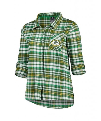 Women's Green Green Bay Packers Plus Size Mainstay Flannel Full-Button Long Sleeve Nightshirt Green $26.65 Pajama