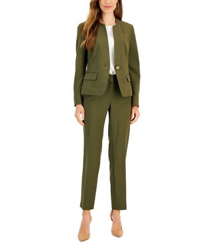 Single-Button Blazer and Slim-Fit Pantsuit Regular and Petite Sizes Green $36.00 Pants