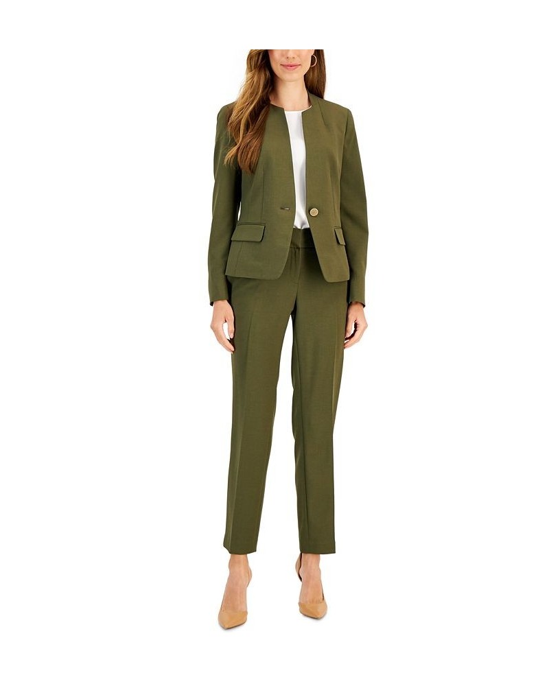 Single-Button Blazer and Slim-Fit Pantsuit Regular and Petite Sizes Green $36.00 Pants