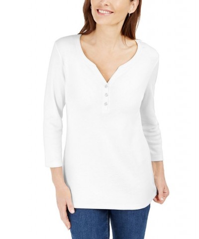 Petite 3/4-Sleeve Henley Shirt Bright White $10.82 Tops