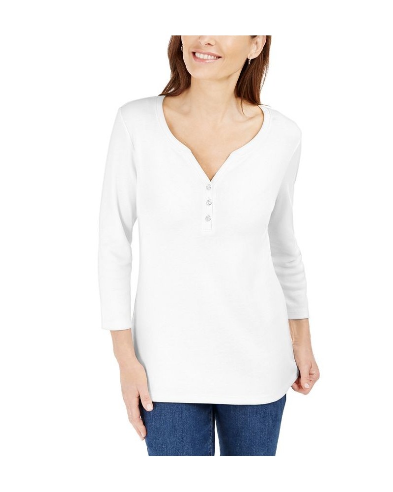 Petite 3/4-Sleeve Henley Shirt Bright White $10.82 Tops