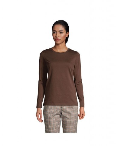 Women's Petite Relaxed Supima Cotton Long Sleeve Crewneck T-Shirt Rich coffee $26.47 Tops