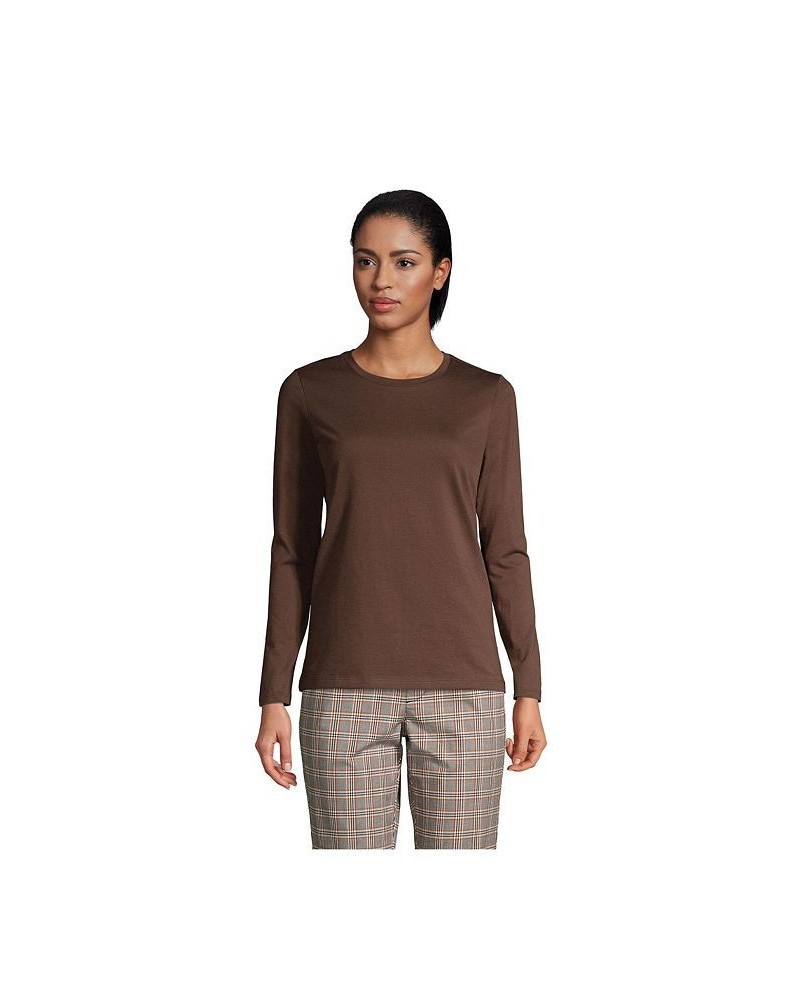 Women's Petite Relaxed Supima Cotton Long Sleeve Crewneck T-Shirt Rich coffee $26.47 Tops