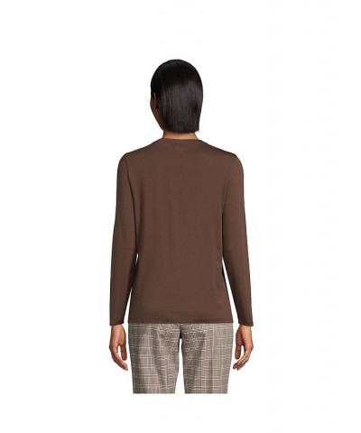 Women's Petite Relaxed Supima Cotton Long Sleeve Crewneck T-Shirt Rich coffee $26.47 Tops