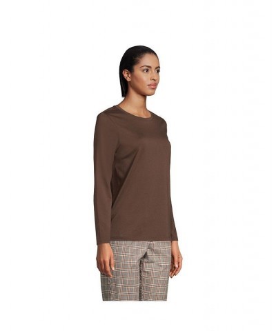 Women's Petite Relaxed Supima Cotton Long Sleeve Crewneck T-Shirt Rich coffee $26.47 Tops