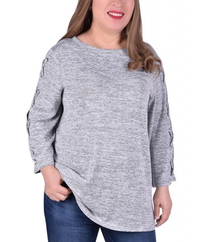 Women's Plus Size Laced Sleeve Top Gray $16.64 Tops