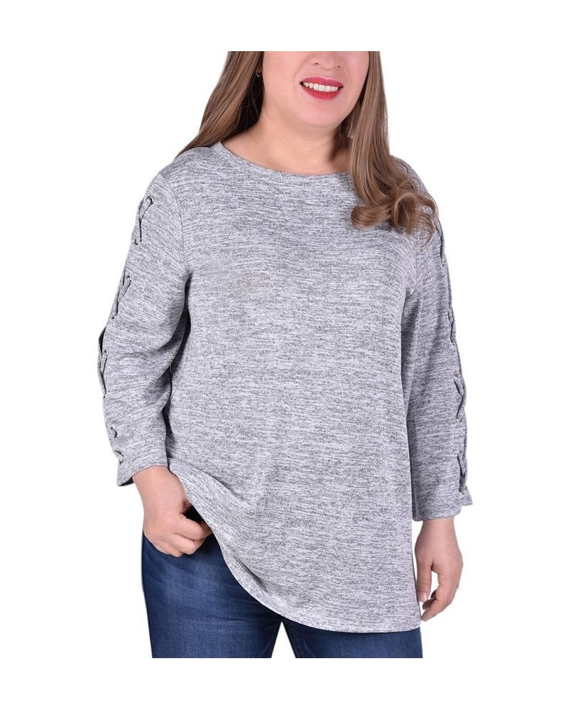 Women's Plus Size Laced Sleeve Top Gray $16.64 Tops