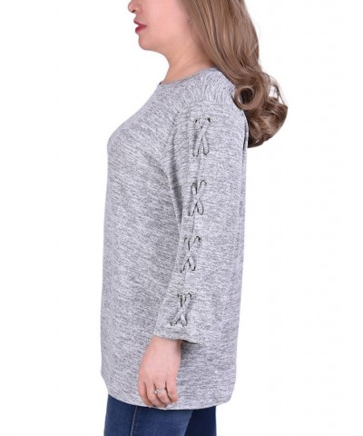 Women's Plus Size Laced Sleeve Top Gray $16.64 Tops