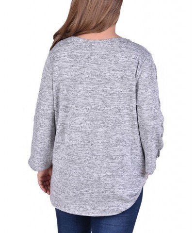 Women's Plus Size Laced Sleeve Top Gray $16.64 Tops