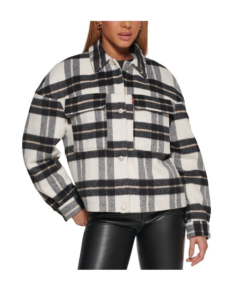 Women's Wool Blend Shorty Shacket Cream, Tan, Black Plaid $66.50 Jackets